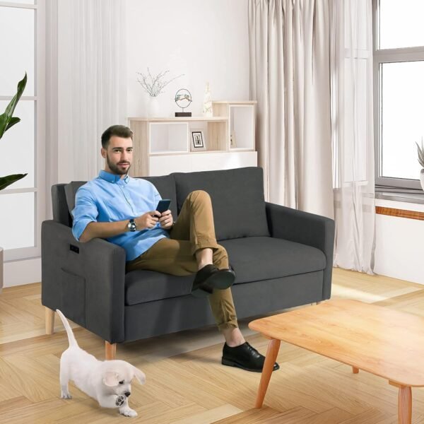 TYBOATLE 55" Modern Fabric Loveseat Sofa with 2 USB Charging Ports, Love Seats Furniture Suitable for Small Spaces, Living Room, Office, Soft Couch Easy to Install (Dark Grey) - Image 8