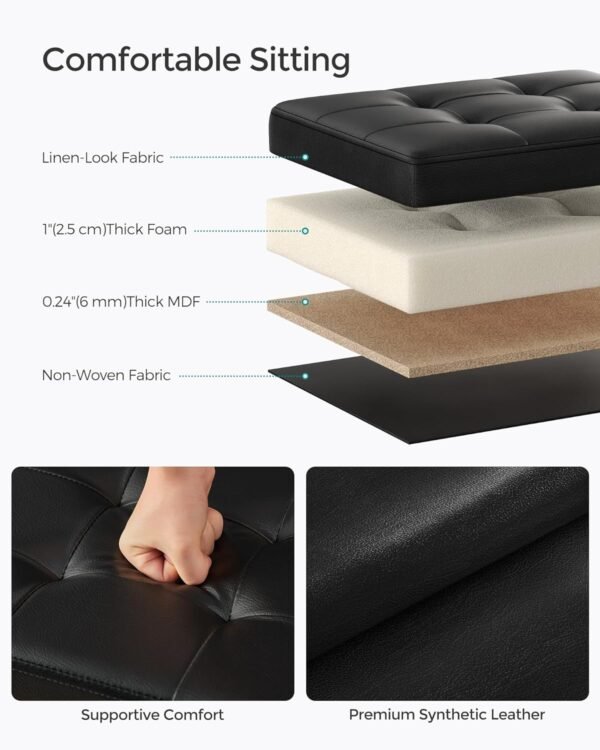 SONGMICS Small Folding Storage Ottoman, Foot Rest Stool, Cube Footrest, Synthetic Leather, 12.2 x 16.1 x 12.2 Inches, 286 lb Capacity, for Living Room, Bedroom, Dorm, Ink Black ULSF100B01 - Image 4