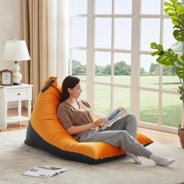 Nobildonna 4ft Bean Bag Chair Cover (No Filler) for Adults, 400L Extra Large Premium Velvet Beanbag Chair Cover, Washable Beanbag Without Filling Ultra Soft Triangular Lazy Sofa Cover (Orang Grey) - Image 2