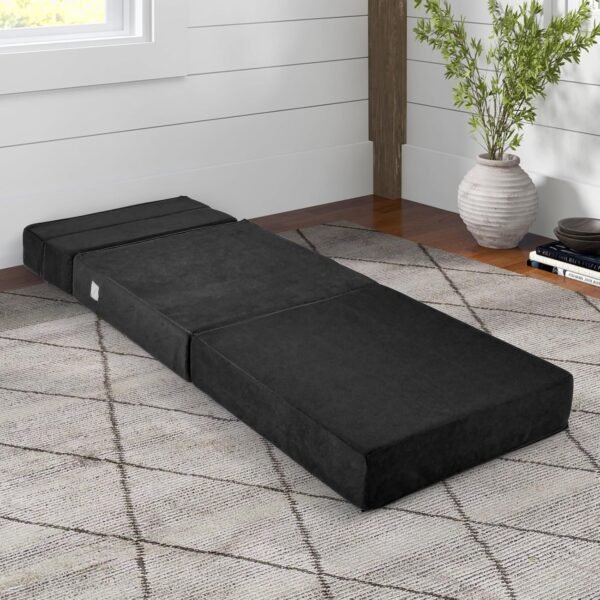 Giantex Convertible Sofa Bed, Floor Couch Sleeper, Folding Futon Guest Bed, Modern Chaise Lounge Upholstered Padded Cushion, Large Accent Chair Living Room Bedroom Black - Image 2
