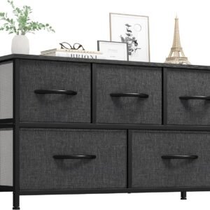 YITAHOME Dresser with 5 Drawers – Fabric Storage Tower, Black Dresser & Chest of Drawers, Organizer Unit for Bedroom