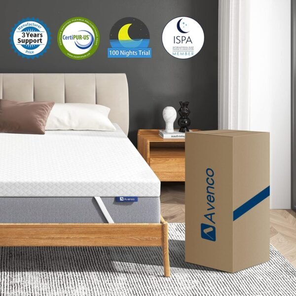 Twin Mattress Topper, Avenco Twin Mattress Topper Memory Foam, 4 Inch Mattress Topper Twin with Removable Cover for College Dorm, Reversible Medium Firm, Comfort CertiPUR-US Foam, White, (T4FM10) - Image 6
