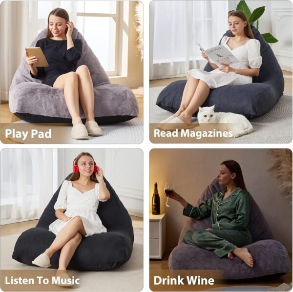 Homguava Bean Bag Chair Sofa Memory Foam Pre-filled Bean Bag Chairs Stuffed Beanbag Sofa Lazy Bean Bag Sofa for Adults, Bean Bag Couch for Gaming, Reading & Relaxing(Linen, Dark Grey) - Image 3