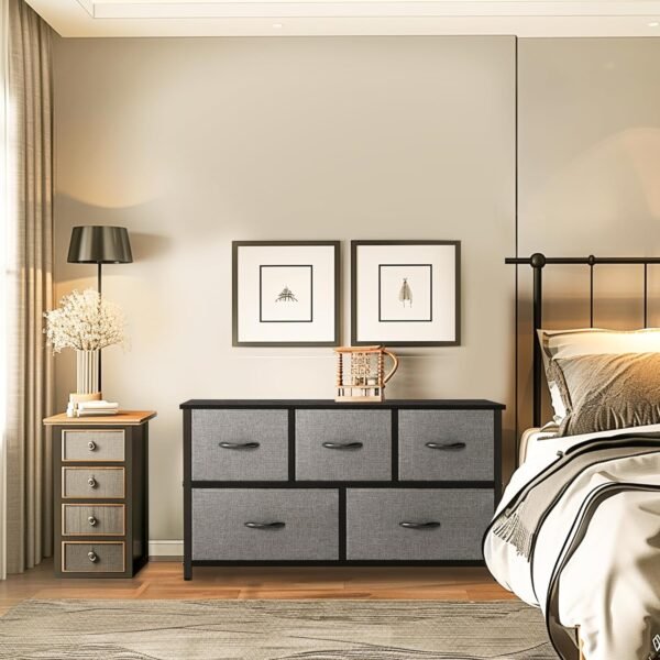 AZL1 Life Concept Extra Wide Dresser Storage Tower with Sturdy Steel Frame, 5 Drawers of Easy-Pull Fabric Bins, Organizer Unit for Bedroom, Hallway, Entryway, 11.4"D x 39.4"W x 21.6"H, Dark Grey - Image 4