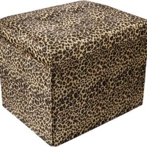 Storage Ottoman Bench Foldable Footrest Stool Seat for Bedroom and Living Room Small Bench Foot Stool Rectangle Cube Leopard L17W13H13IN…