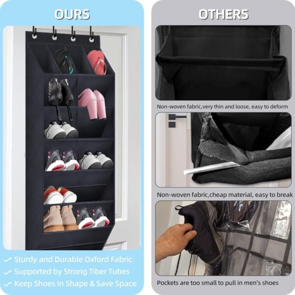 Over The Door Shoe Organizer, 2 Pack Hanging Organizer with Large Deep Pockets, Rack for Closet and Dorm Narrow Door, Holder Black - Image 6