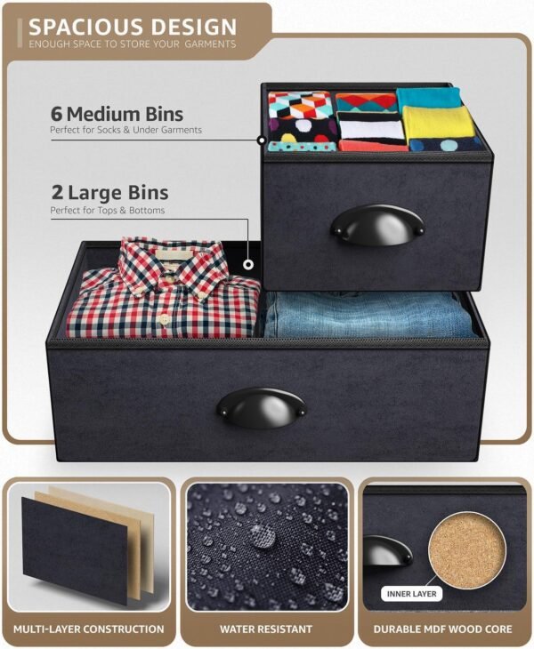 Sorbus Dresser with 8 Drawers - Chest Organizer Unit with Steel Frame Wood Top & Handle Easy Pull Fabric Bins for Clothes - Wide Storage Furniture for Bedroom, Hallway, Living Room, Nursery & Closet - Image 5