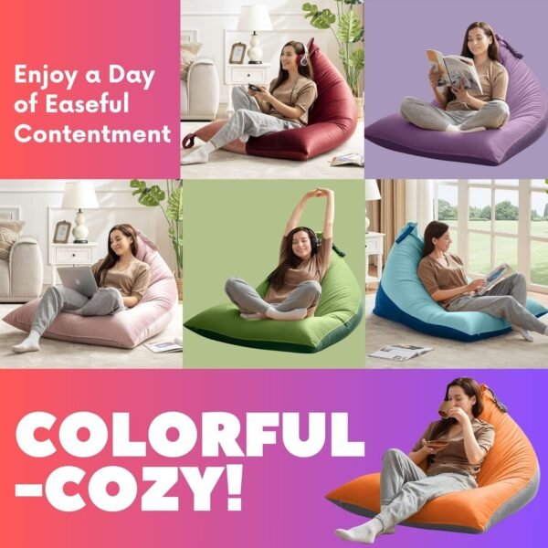 Nobildonna 4ft Bean Bag Chair Cover (No Filler) for Adults, 400L Extra Large Premium Velvet Beanbag Chair Cover, Washable Beanbag Without Filling Ultra Soft Triangular Lazy Sofa Cover (Orang Grey) - Image 5