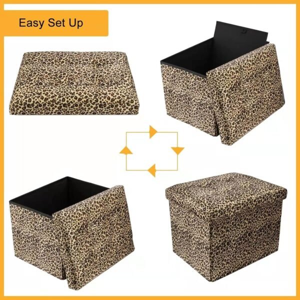 Storage Ottoman Bench Foldable Footrest Stool Seat for Bedroom and Living Room Small Bench Foot Stool Rectangle Cube Leopard L17W13H13IN… - Image 4