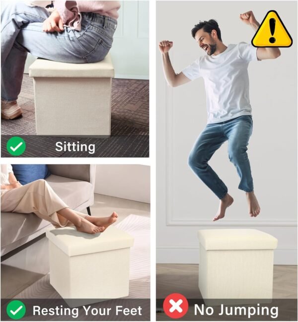 LotFancy Storage Ottoman Cube, Folding Ottoman Cube Seat, Square Ottoman with Lid for Foot Stools and Footrest, Fabric Box Bin for Children and Kids, 13x12x12 Inch - Image 7