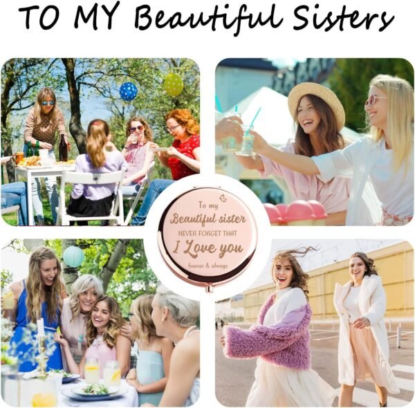 Sister Valentine's Day Funny Gifts for Sister from Sister, Graduation Gifts for Her Sister Friends, for Big Sister in Law, Dorm Decor for College Girls - Rose Gold Compact Mirror - Image 6