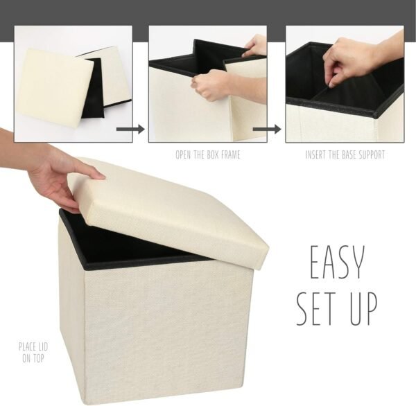 LotFancy Storage Ottoman Cube, Folding Ottoman Cube Seat, Square Ottoman with Lid for Foot Stools and Footrest, Fabric Box Bin for Children and Kids, 13x12x12 Inch - Image 6