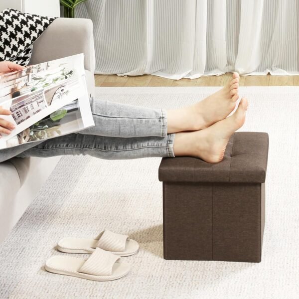 B FSOBEIIALEO Storage Ottoman Cube, Toy Chest Folding Footrest for Living Room Seat, 12.6"X12.6"X12.6" (Linen Brown) - Image 5