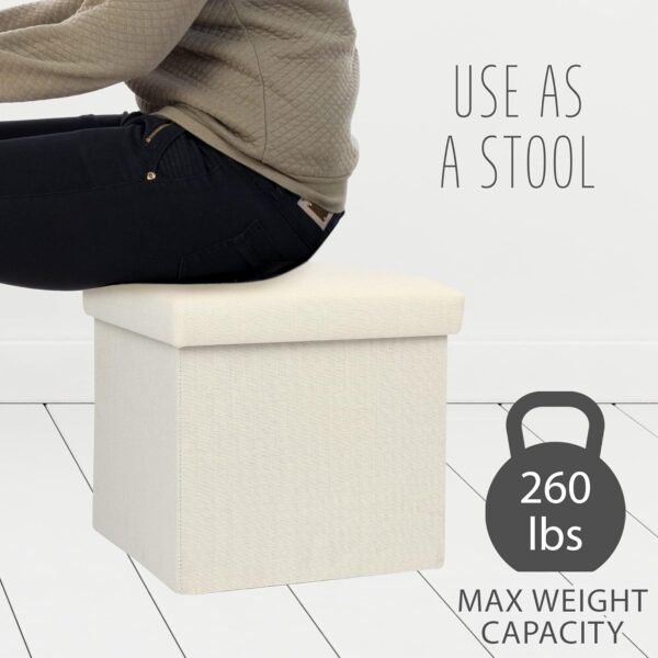 LotFancy Storage Ottoman Cube, Folding Ottoman Cube Seat, Square Ottoman with Lid for Foot Stools and Footrest, Fabric Box Bin for Children and Kids, 13x12x12 Inch - Image 10