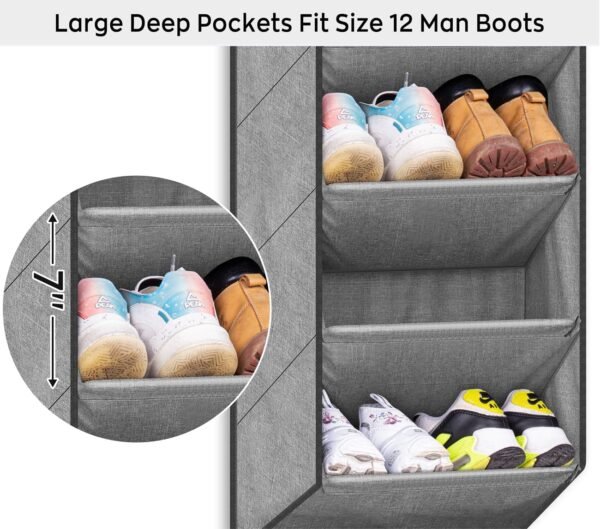 SLEEPING LAMB Over The Door Shoe Organizer for Closet, Short Hanging Shoe Rack with Large Deep Pockets, Narrow Door Shoe Storage for Boots in RV, Dorm, Grey - Image 3