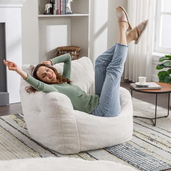 Antetek Bean Bag Chairs for Adults & Kids, Modern Teddy Fabric Accent Chair Ultra Soft Sofa Chair for Living Room, Bedroom, Apartment,Ivory - Image 4