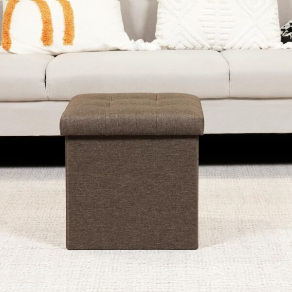 B FSOBEIIALEO Storage Ottoman Cube, Toy Chest Folding Footrest for Living Room Seat, 12.6"X12.6"X12.6" (Linen Brown) - Image 7