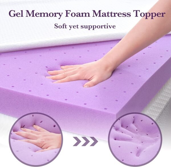 SINWEEK 2 Inch Gel Memory Foam Mattress Topper with Cooling Cover Ventilated Soft Mattress Pad, Bed Topper, CertiPUR-US Certified, Twin XL Size, Purple - Image 2