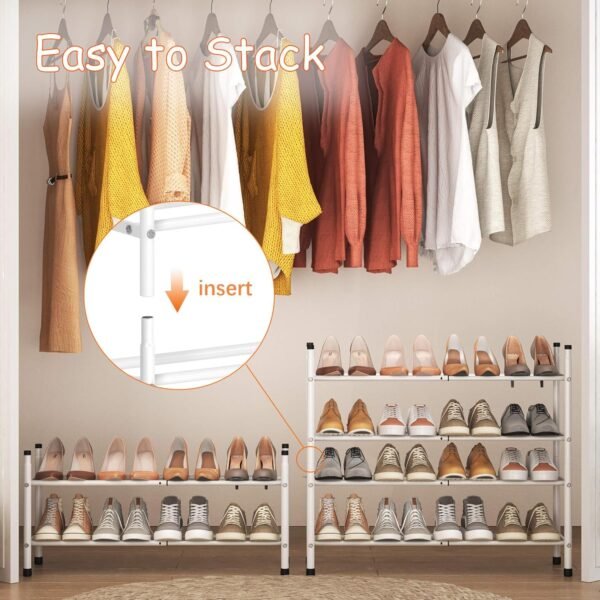 TZAMLI 2-Tier Shoe Rack for Closet, Expandable and Stackable Shoe Organizer Adjustable Metal Shoe Storage Small Shoe Shelf for Entryway Entrance Dorm, White - Image 4