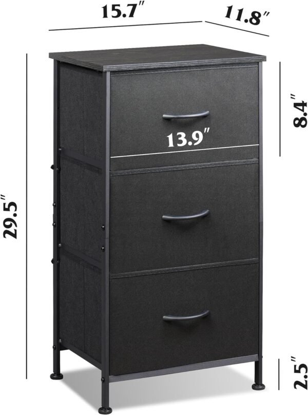 WLIVE Dresser with 3 Drawers, Fabric Nightstand, Organizer Unit, Storage Dresser for Bedroom, Hallway, Entryway, Closets, Sturdy Steel Frame, Wood Top, Easy Pull Handle, Charcoal Black - Image 3