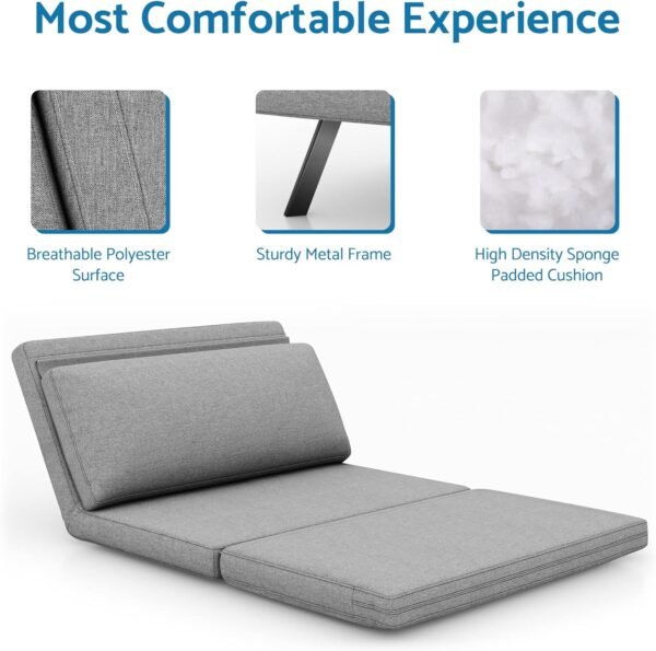 LIFERECORD Convertible Futon Sofa Bed 4 in 1 Multi-Function Modern Mini Single Floor Sleeper Chair with Adjustable Backrest for Living, Small Room Apartment, Dorm, Grey - Image 6