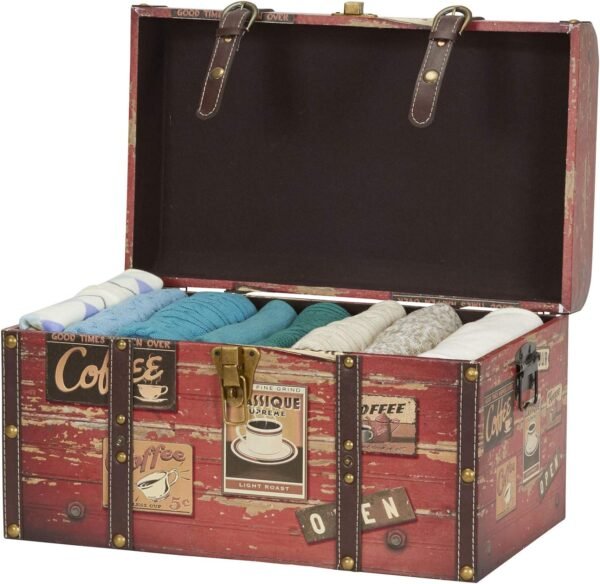 Household Essentials 9245-1 Medium Decorative Home Storage Trunk - Luggage Style - Coffee Shop Design , Orange - Image 7