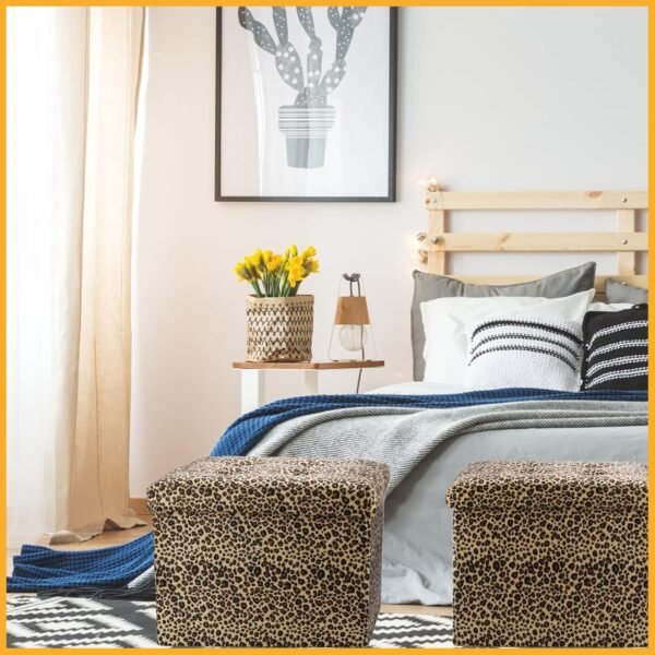 Storage Ottoman Bench Foldable Footrest Stool Seat for Bedroom and Living Room Small Bench Foot Stool Rectangle Cube Leopard L17W13H13IN… - Image 7
