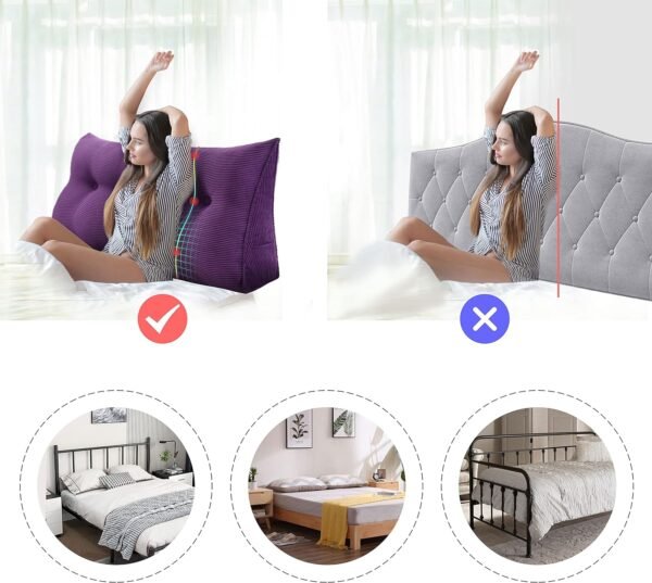 WOWMAX Multifunctional Upholstered Headboard Pillow Twin, Button Tufted Headboard Pillows, Portable Dorm Room Fabric Head Board Removable and Washable Corduroy Purple Corduroy - Image 2