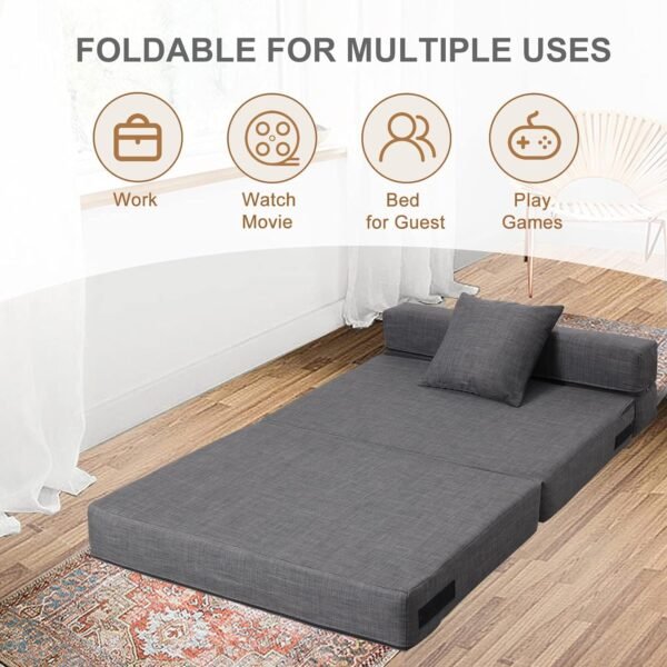 Convertible Sleeper Chair Bed with Pillow Memory Foam Fold Sofa Bed Couch Futon Lazy for Living Room/Home Office/Guest Beds/Apartment/Upstairs Loft,Twin Size,Dark Gray - Image 7