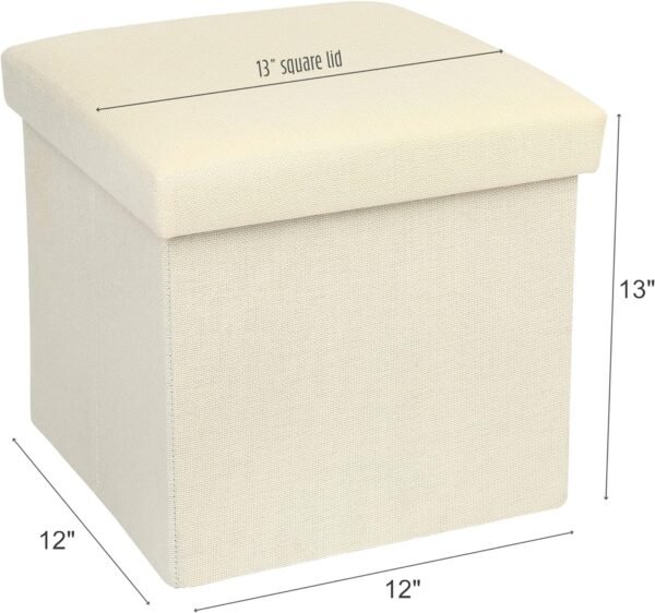 LotFancy Storage Ottoman Cube, Folding Ottoman Cube Seat, Square Ottoman with Lid for Foot Stools and Footrest, Fabric Box Bin for Children and Kids, 13x12x12 Inch - Image 3