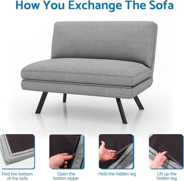 LIFERECORD Convertible Futon Sofa Bed 4 in 1 Multi-Function Modern Mini Single Floor Sleeper Chair with Adjustable Backrest for Living, Small Room Apartment, Dorm, Grey - Image 7
