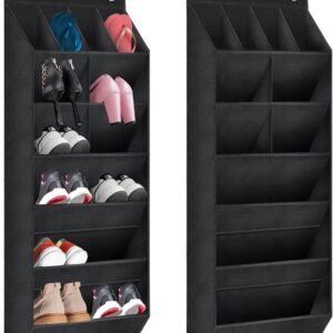 Over The Door Shoe Organizer, 2 Pack Hanging Organizer with Large Deep Pockets, Rack for Closet and Dorm Narrow Door, Holder Black