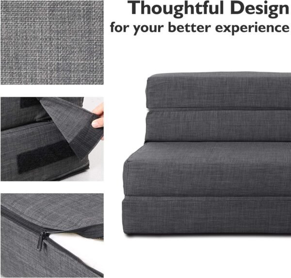 ANONER Fold Sofa Bed Couch Memory Foam with Pillow Futon Sleeper Chair Guest Bed and Fold Out Couch, Washable Cover Twin Size, Dark Gray - Image 7