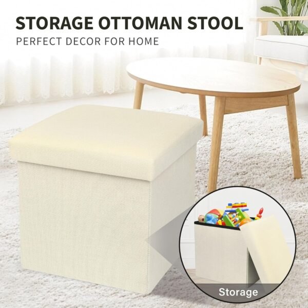 LotFancy Storage Ottoman Cube, Folding Ottoman Cube Seat, Square Ottoman with Lid for Foot Stools and Footrest, Fabric Box Bin for Children and Kids, 13x12x12 Inch - Image 9
