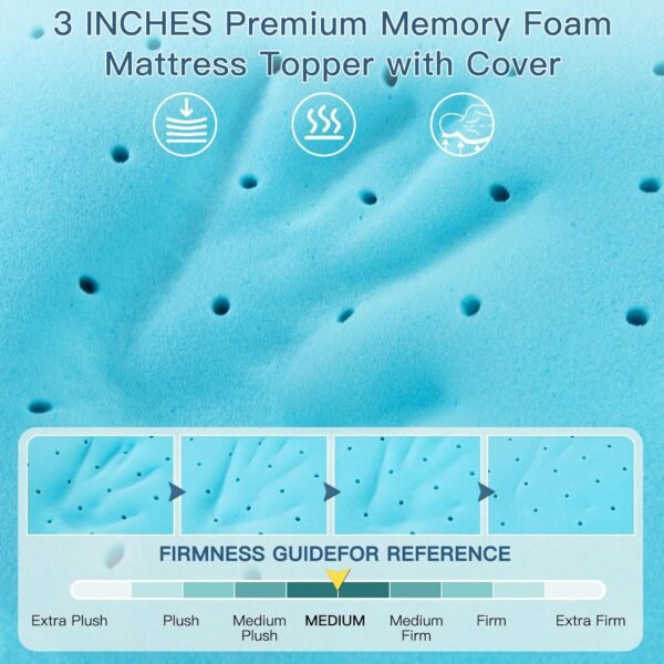 3 Inch Memory Foam Mattress Topper,Cooling Gel Infused High Density Twin XL(39"x80") Topper with Removable Skin-friendly Cover,Bed Topper for Pressure Relief Back Pain, CertiPUR-US Certified - Image 3