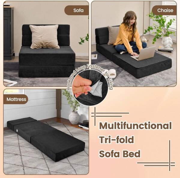 Giantex Convertible Sofa Bed, Floor Couch Sleeper, Folding Futon Guest Bed, Modern Chaise Lounge Upholstered Padded Cushion, Large Accent Chair Living Room Bedroom Black - Image 8
