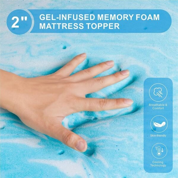 MUUEGM 2 Inch Memory Foam Mattress Topper Twin Size,Cooling Gel Infused Twin Mattress Pad for Pressure Back Pain Relief,Ventilated Soft Bed Topper for College Dorm Single Bed,CertiPUR-US Certified - Image 4