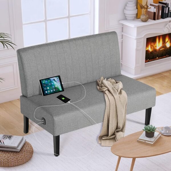 STHOUYN 43" W Mini Small Comfy Couch Armless Loveseat Sofa for Bedroom with USB Port, Velvet Small Couches for Small Spaces Living Room, Apartment Office Dorm (Grey) - Image 2