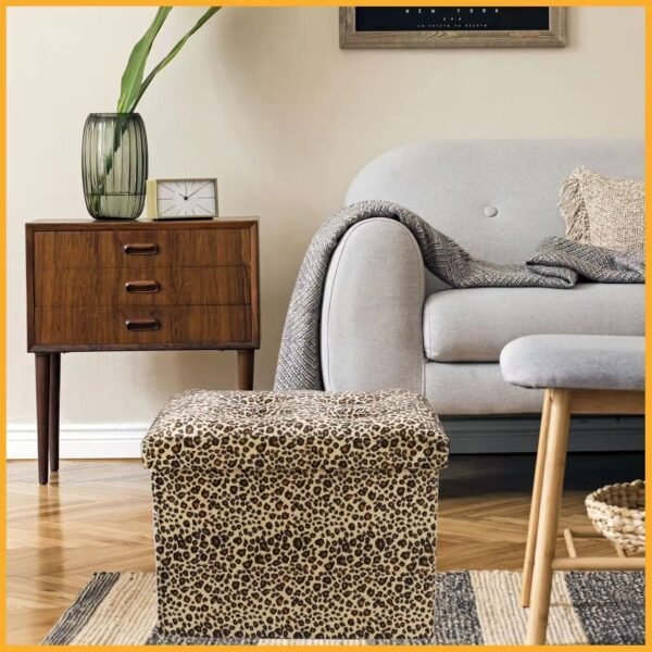 Storage Ottoman Bench Foldable Footrest Stool Seat for Bedroom and Living Room Small Bench Foot Stool Rectangle Cube Leopard L17W13H13IN… - Image 2