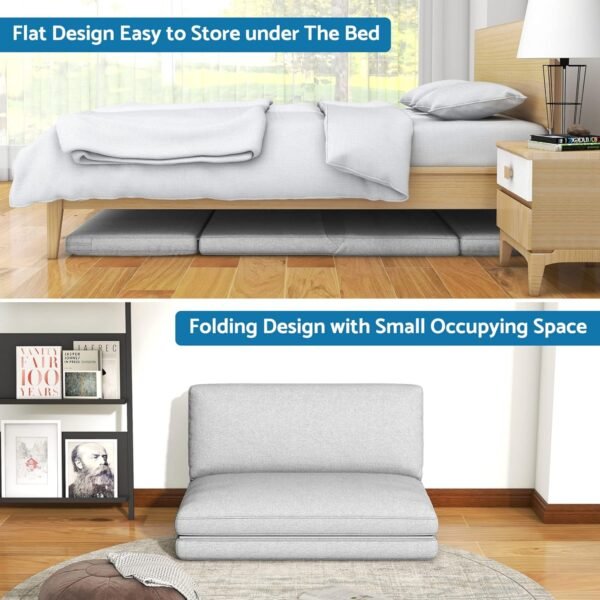 LIFERECORD Convertible Futon Sofa Bed 4 in 1 Multi-Function Modern Mini Single Floor Sleeper Chair with Adjustable Backrest for Living, Small Room Apartment, Dorm, Grey - Image 4