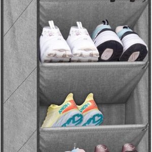 SLEEPING LAMB Over The Door Shoe Organizer for Closet, Short Hanging Shoe Rack with Large Deep Pockets, Narrow Door Shoe Storage for Boots in RV, Dorm, Grey