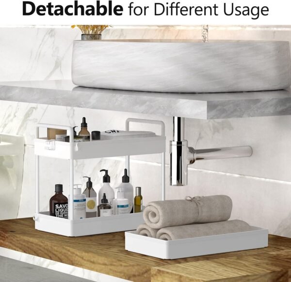 SOLEJAZZ Rolling Storage Cart, 3 Tier Utility Cart Mobile Slide Out Organizer, Bathroom Standing Rack Shelving Unit Organizer for Kitchen, Bathroom, Laundry Room, White - Image 5