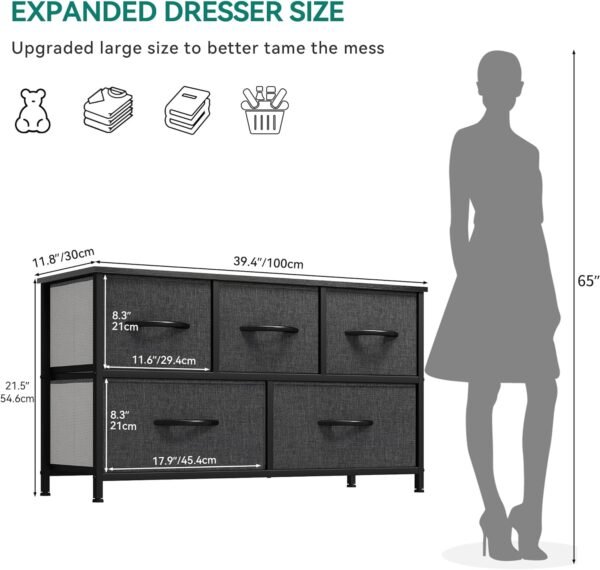 YITAHOME Dresser with 5 Drawers - Fabric Storage Tower, Black Dresser & Chest of Drawers, Organizer Unit for Bedroom - Image 3