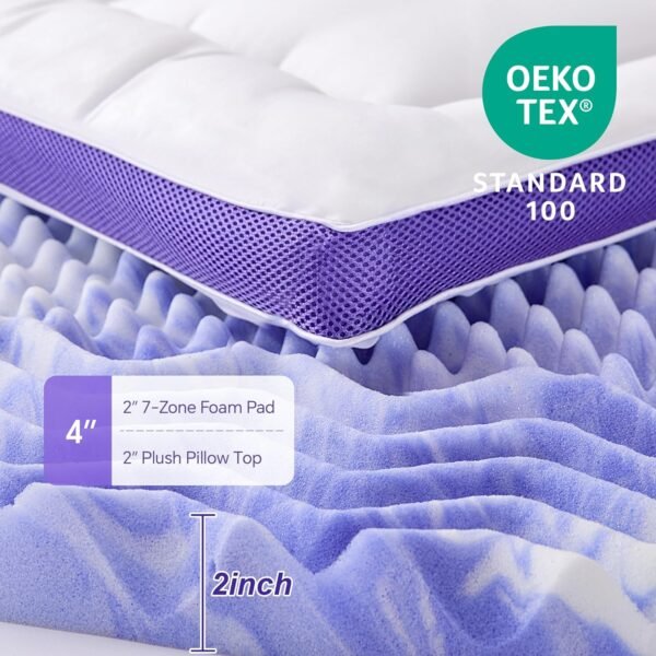 ChiXpace Dual Layer Memory Foam Twin XL Mattress Topper - 2 Inch Gel Egg Crate Foam and 2 Inch Cooling Pillow Top Cover Rayon Made from Bamboo, Twin XL College Dorm Support for Back Pain, White - Image 5