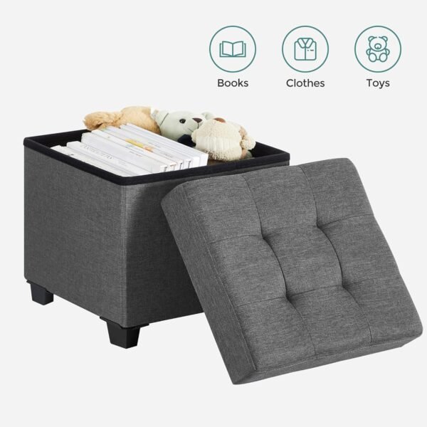 SONGMICS 15 Inches Cube Storage Ottoman, Bedroom Bench with Storage, Foot Stool with Feet, Holds Up to 660 lb, Dark Gray ULSF14GYZ - Image 8