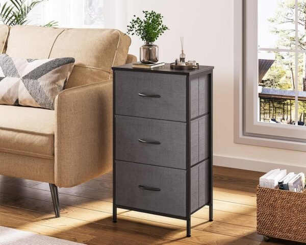 KKL Dresser for Bedroom with 3 Drawers, Fabric Storage Nightstands, Small Chest of Drawers, Bedside Table with Removable Bins Organizer Unit for Living Room Closet College Dorm Office, Dark Grey - Image 2