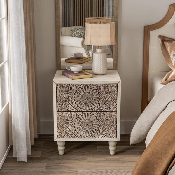 COSIEST Nightstand, 14" D x 18" W x 21.5" H MDF End Table with 2 Drawers, Vintage Style Wood Bedside Table, Bedroom Accessories for Home, Office, College Dorm - Image 3