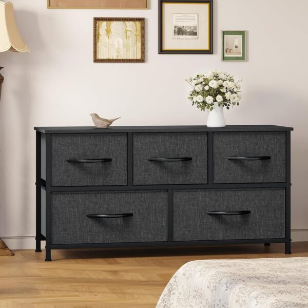 YITAHOME Dresser with 5 Drawers - Fabric Storage Tower, Black Dresser & Chest of Drawers, Organizer Unit for Bedroom - Image 2