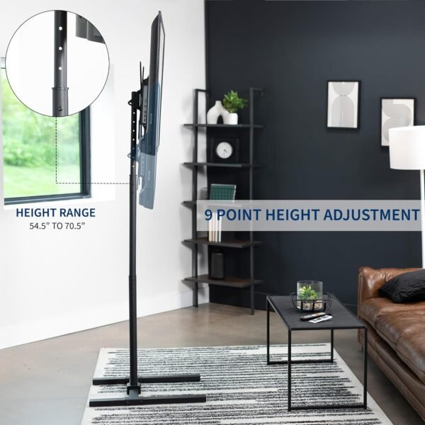 VIVO Extra Tall TV Floor Stand for 13 to 65 inch Screens up to 44 lbs, LCD LED OLED 4K Smart Flat, Curved Monitor Panels, Max VESA 400x400, Tall Pole for Treadmills and Ellipticals, Black, STAND-TV18 - Image 3