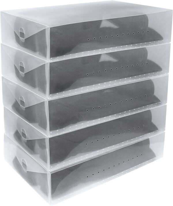 Greenco Clear Foldable Shoe Storage Boxes, 5 Pack - Stackable Heavy Duty Plastic Boot Storage Box, Perfect for Apartments, Small Spaces, and College Dorm Rooms, Shoe Box and Boot Organizer - Image 3